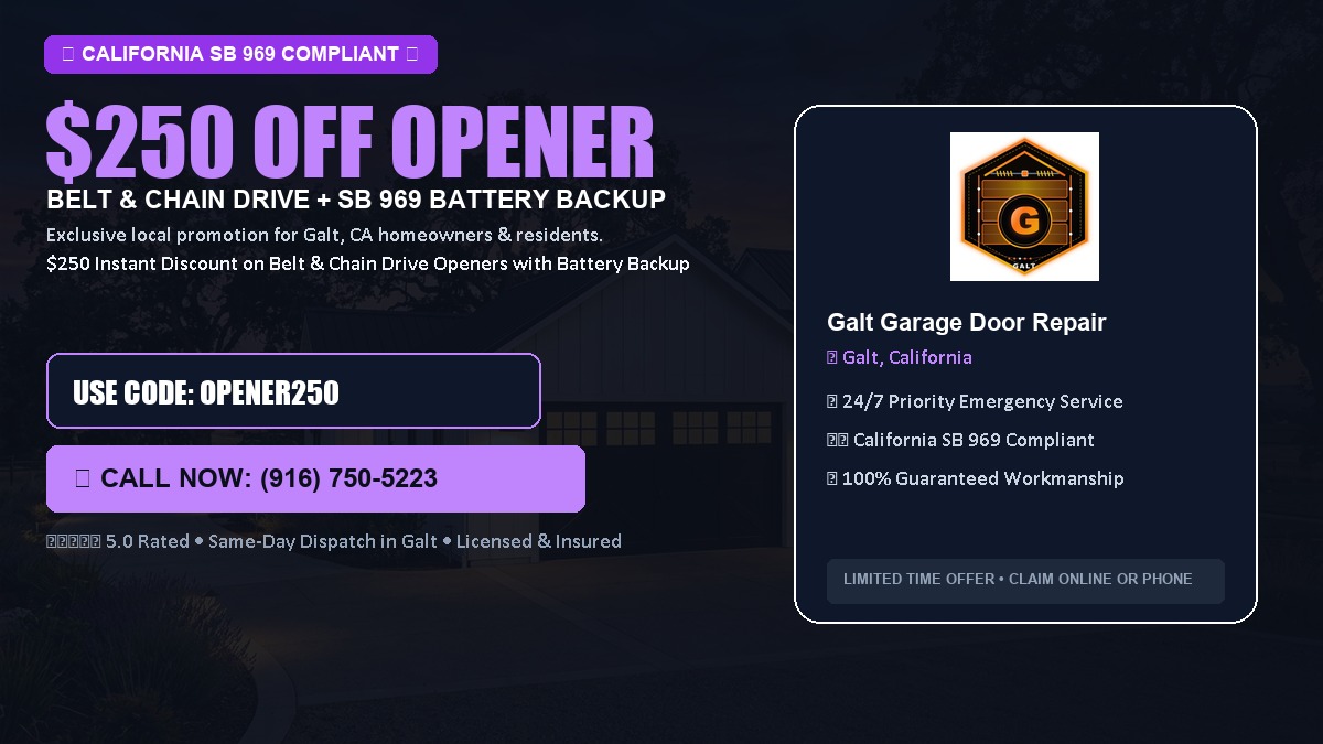 $250 OFF Smart Garage Door Opener Installation (Belt & Chain Drive with California SB 969 Battery Backup) in Galt, CA