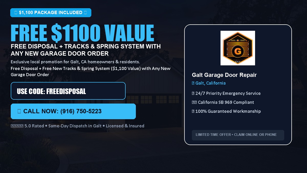 Free Disposal + Free New Tracks & Spring System with Any New Garage Door Order ($1100 Value) in Galt, CA